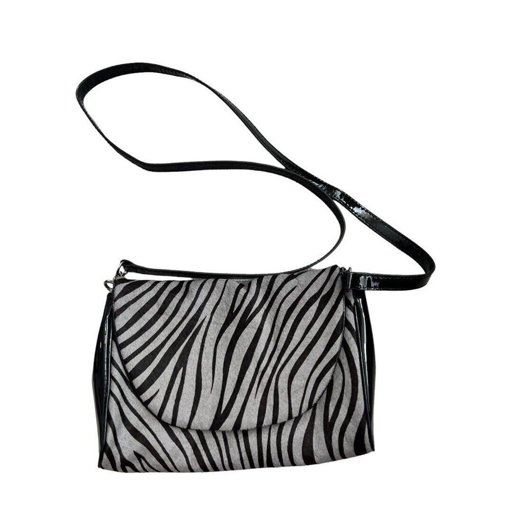 Zebra Pony Hair Clutch‎ Patent Leather Shoulder bag Handbag Johnston & Murphy